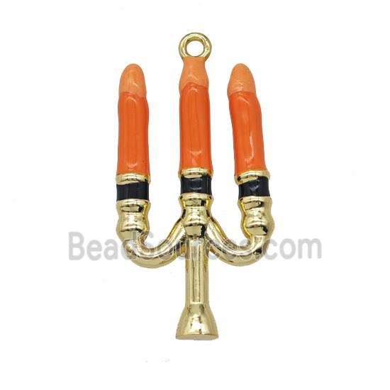 Halloween Candler Charms Copper Pendant Red Enamel Gold Plated