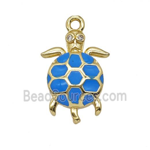 Copper Tortoise Pendant Blue Enamel Gold Plated
