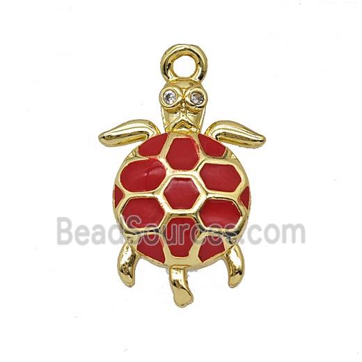 Copper Tortoise Pendant Red Enamel Gold Plated