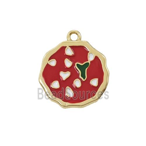 Copper Pizza Pendant Sweet Heart Red Enamel Gold Plated