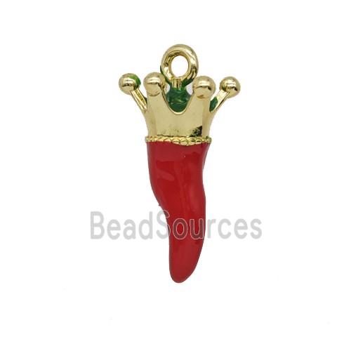 Copper Chili Pendant Red Enamel Crown Gold Plated