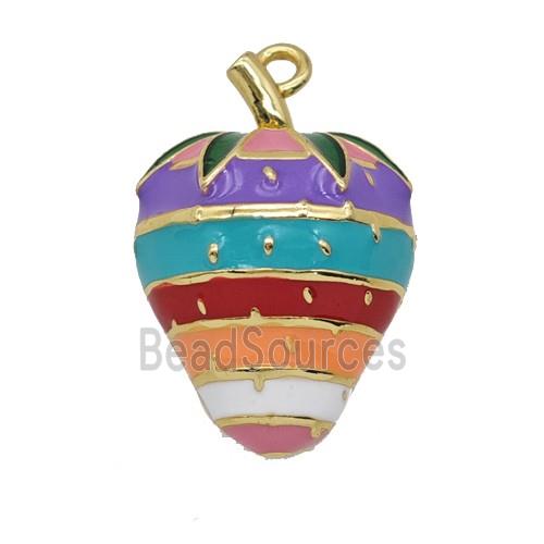 Copper Strawberry Pendant Multicolor Enamel Gold Plated