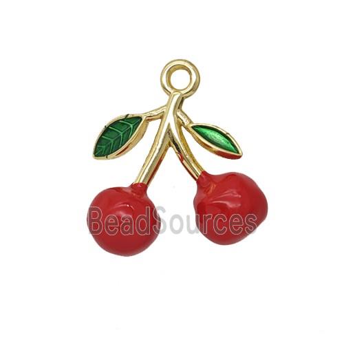 Copper Cherry Pendant Red Enamel Gold Plated