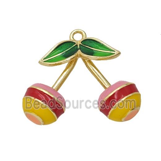 Copper Cherry Pendant Multicolor Enamel Gold Plated