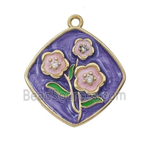 Copper Flower Pendant Enamel Gold Plated