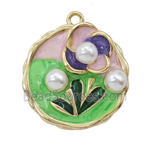 Copper Flower Pendant Pave Resin Enamel Gold Plated