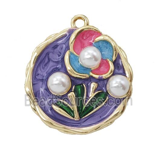 Copper Flower Pendant Pave Resin Enamel Gold Plated