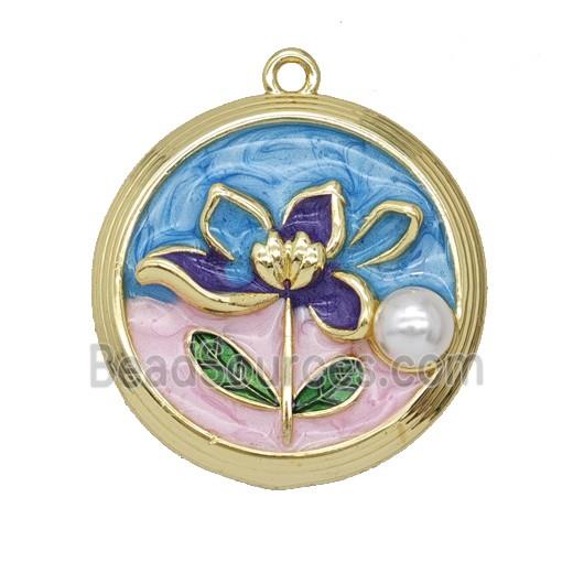 Copper Flower Pendant Pave Resin Enamel Gold Plated