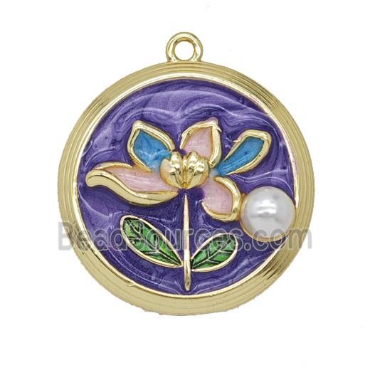 Copper Flower Pendant Pave Resin Enamel Gold Plated