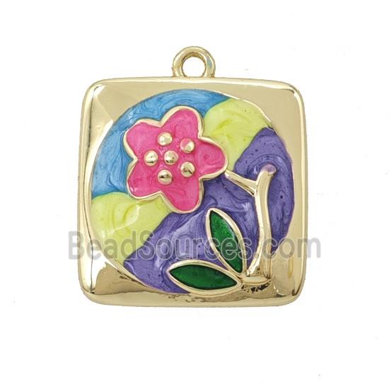 Copper Flower Pendant Pave Resin Enamel Gold Plated