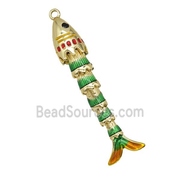 Copper Fish Pendant Green Painted Gold Plated
