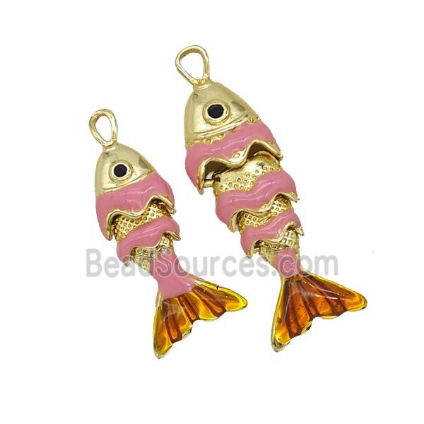 Copper Fish Pendant Pink Enamel Gold Plated