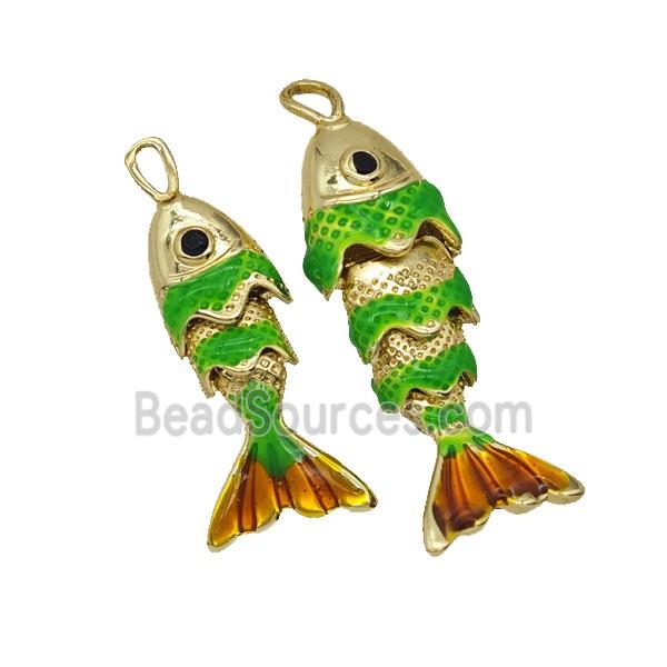 Copper Fish Pendant Green Painted Gold Plated
