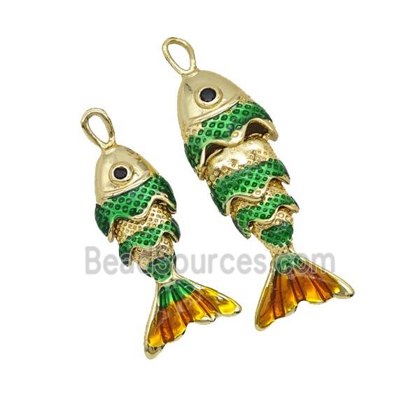 Copper Fish Pendant Green Painted Gold Plated