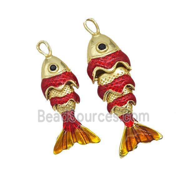 Copper Fish Pendant Red Painted Gold Plated