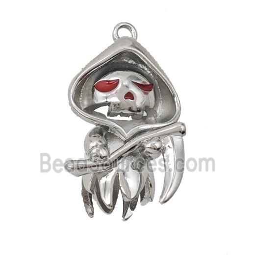 Halloween Gothic Grim Reaper Death Charms Copper Pendant Red Enamel Platinum Plated