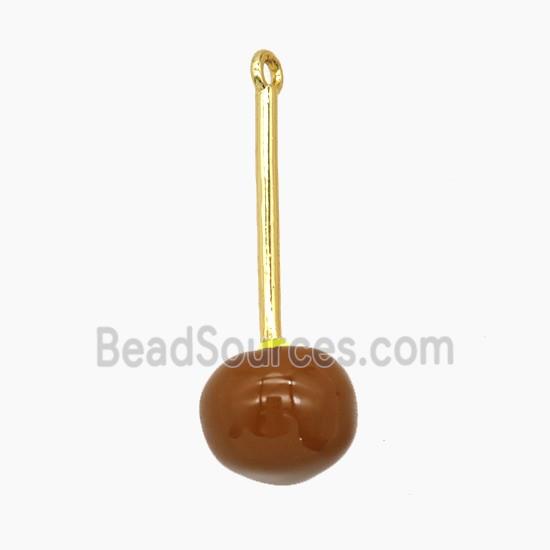 Copper Cherry Pendant Red Enamel Gold Plated