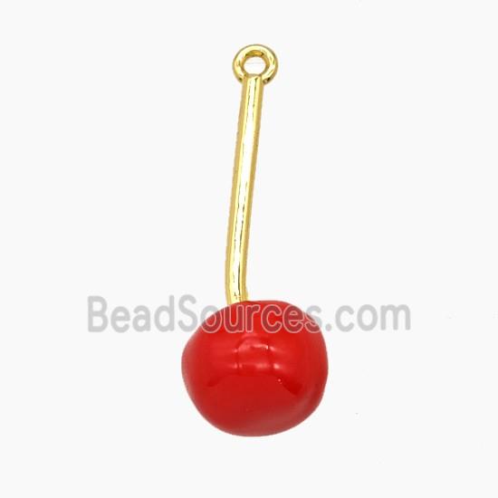 Copper Cherry Pendant Red Enamel Gold Plated
