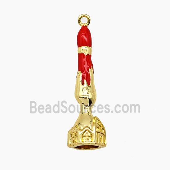 Halloween Candler Copper Pendant Red Enamel Gold Plated