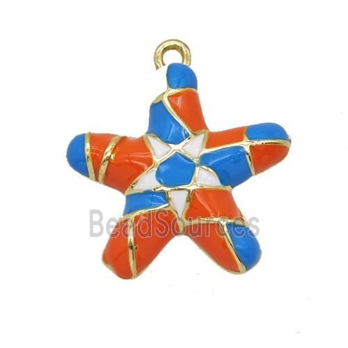 Copper Star Pendant Red Blue Enamel Gold Plated
