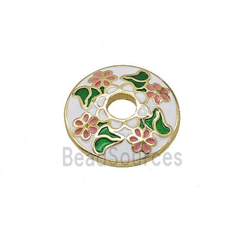 Copper Beadcaps White Enamel Flower Gold Plated
