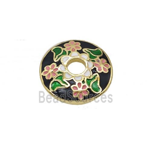 Copper Beadcaps Black Enamel Flower Gold Plated