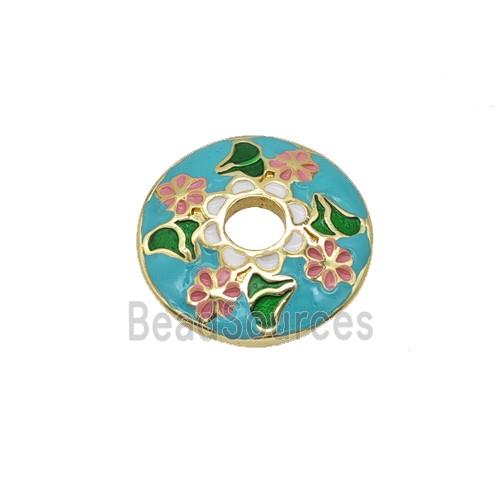 Copper Beadcaps Blue Enamel Flower Gold Plated