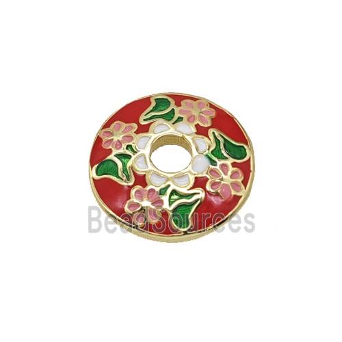 Copper Beadcaps Red Enamel Flower Gold Plated