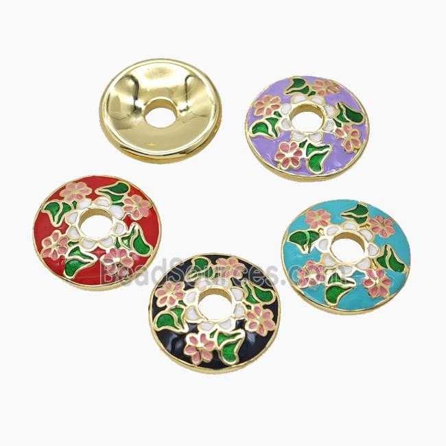 Copper Beadcaps Enamel Flower Gold Plated Mixed