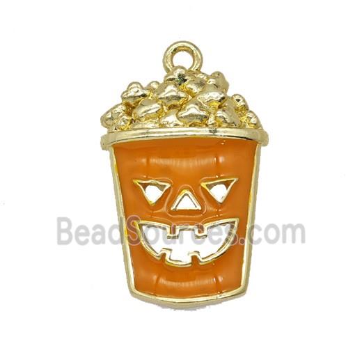 Halloween Monster Bucket Charms Copper Popcorn Pendant Orange Enamel Gold Plated
