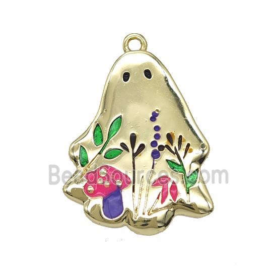 Halloween Ghost Charms Copper Pendant Multicolor Enamel Flower Gold Plated