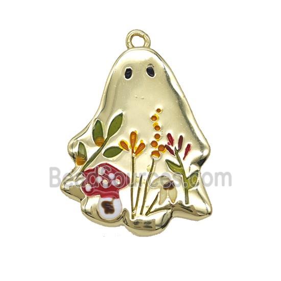 Halloween Ghost Charms Copper Pendant Multicolor Enamel Flower Gold Plated