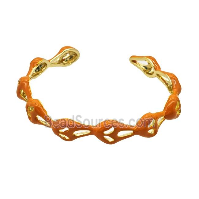 Halloween Ghost Charms Copper Bangle Ornage Enamel Gold Plated