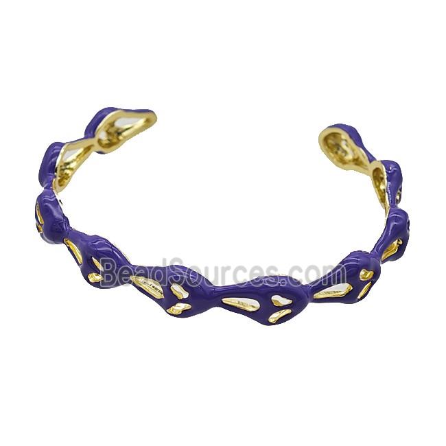 Halloween Ghost Charms Copper Bangle Purple Enamel Gold Plated