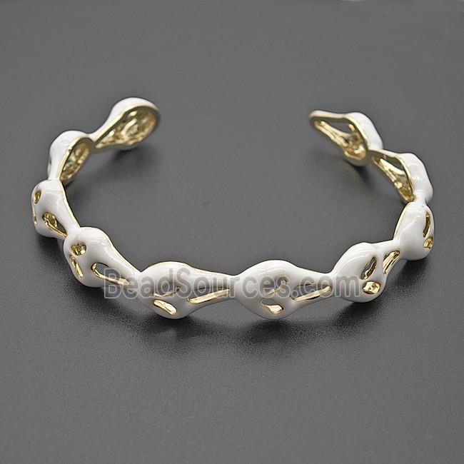 Halloween Ghost Charms Copper Bangle White Enamel Gold Plated
