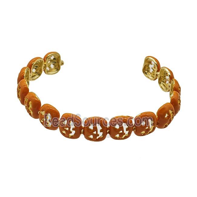 Halloween Jack-O-Lantern Charms Copper Bangle Orange Enamel Gold Plated