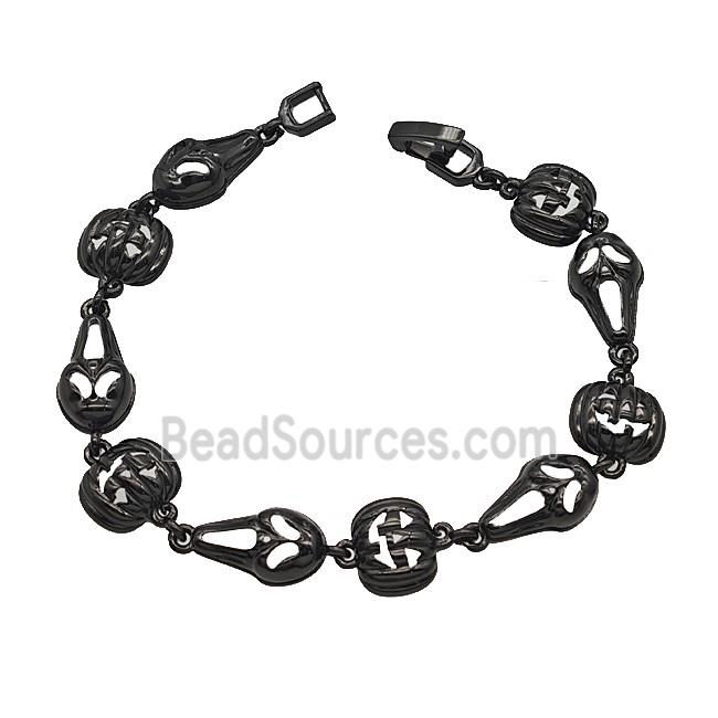 Halloween Jack-O-Lantern Ghost Copper Bracelet Black Plated