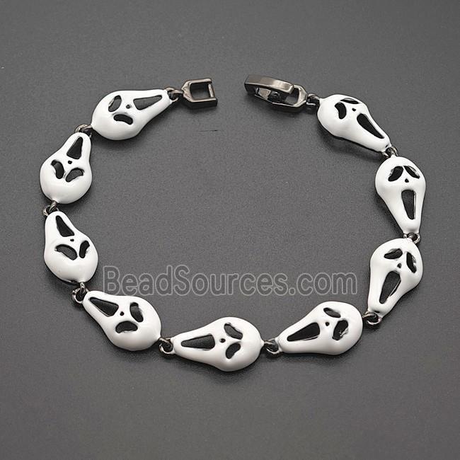 Halloween Ghost Copper Bracelet White Enamel Black Plated
