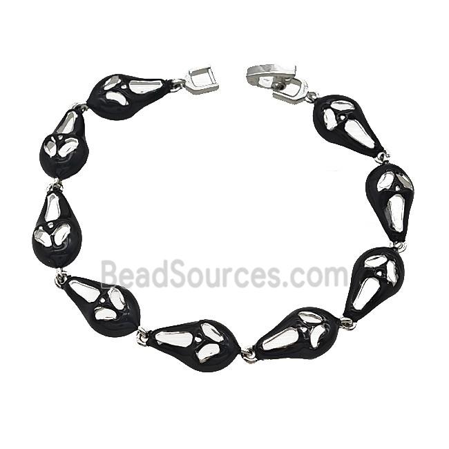 Halloween Ghost Copper Bracelet Black Enamel Platinum Plated