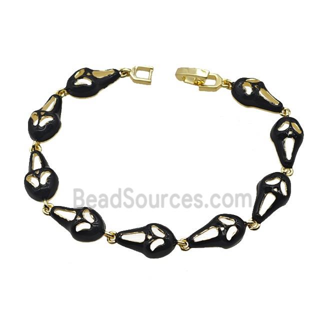 Halloween Ghost Copper Bracelet Black Enamel Gold Plated