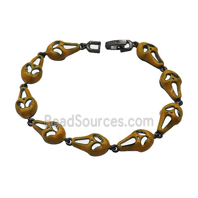 Halloween Ghost Copper Bracelet Orange Enamel Black Plated