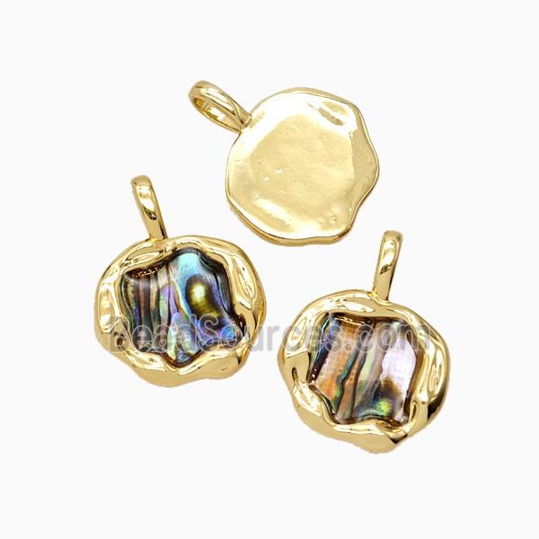 Copper Slice Pendant Pave Abalone Shell 18K Gold Plated
