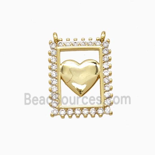 Copper Heart Pendant Pave Zirconia 2loops 18K Gold Plated