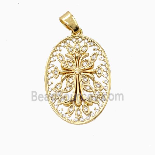 Copper Flower Pendant Pave Zirconia 18K Gold Plated