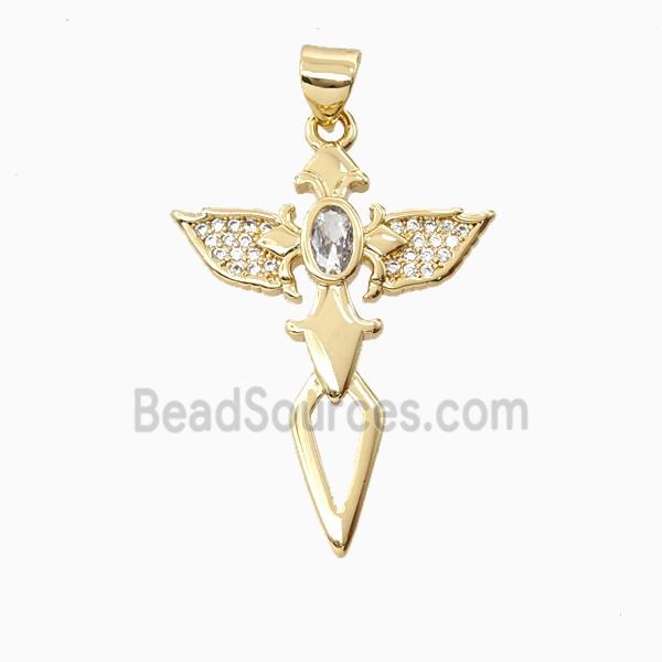 Copper Wing Cross Pendant Pave Zirconia 18K Gold Plated