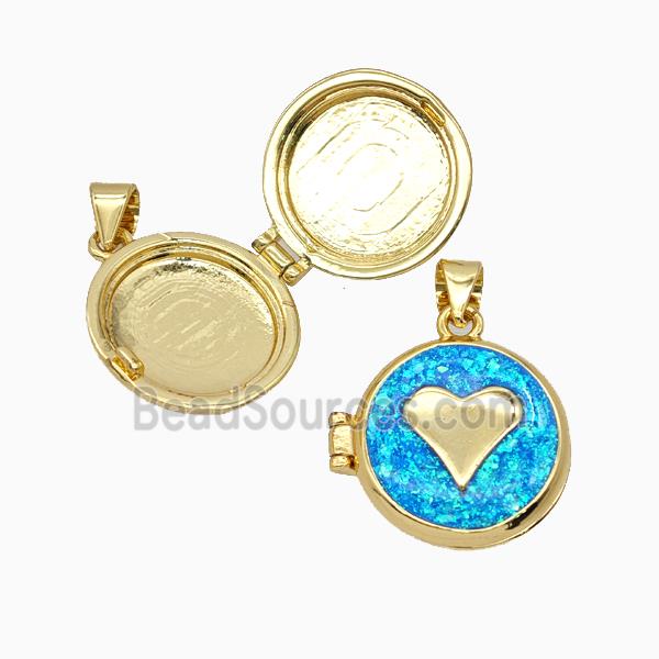 Copper Heart Locket Pendant Pave Fireopal 18K Gold Plated