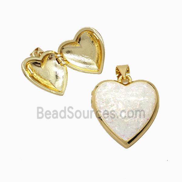 Copper Heart Locket Pendant Pave Fireopal 18K Gold Plated