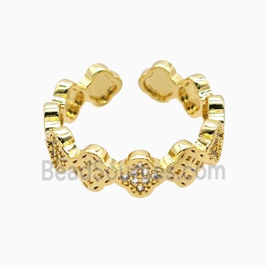 Copper Clover Rings Pave Zirconia 18K Gold Plated