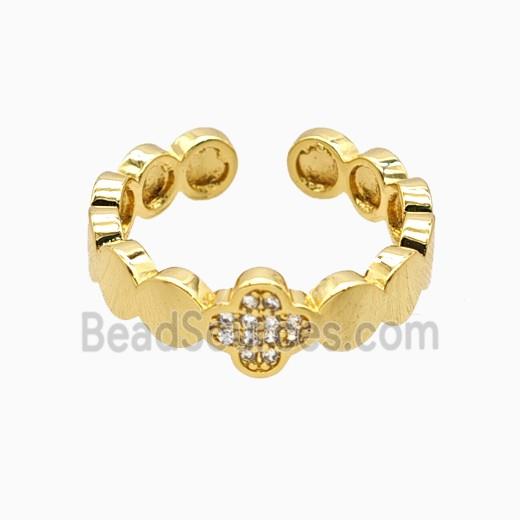 Copper Clover Rings Pave Zirconia 18K Gold Plated