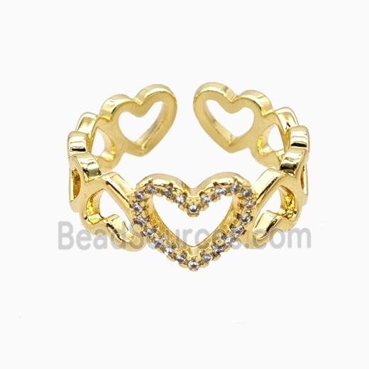 Copper Heart Rings Pave Zirconia 18K Gold Plated